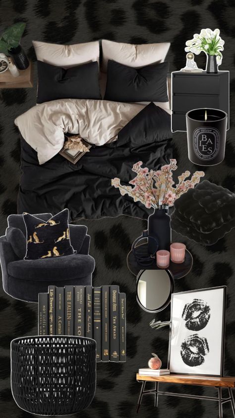 Dark Coquette Decor, Dark Sultry Bedroom, Grungequette Room, Edgy Bedroom Decor, Black Aesthetic Bedroom, Black Bedding Room Ideas, Dark Coquette Bedroom, Dark Themed Bedroom, Cozy Bedroom Ideas Aesthetic