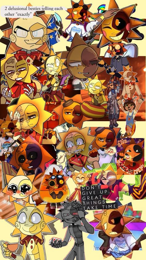 Sun And Moon Fnaf Background, Sun And Moon Show Wallpapers, Show Wallpapers, Eclipses Art, The Sun And Moon Show, Sun And Moon Fnaf, Moon Fnaf, Aziraphale And Crowley, Sundrop And Moondrop