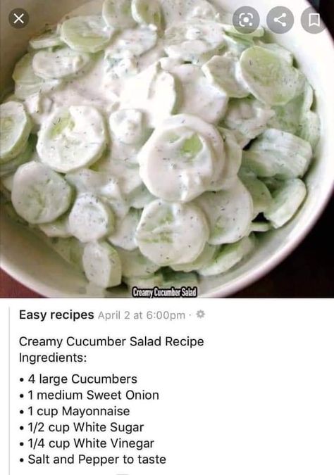 Best Cold Appetizers, Marinated Salad Recipes, Easy Cold Appetizers, Appetizers Finger Foods, Creamy Cucumber Salad, Creamy Cucumbers, Fresh Salad Recipes, Easy Cold, Keto Dinners