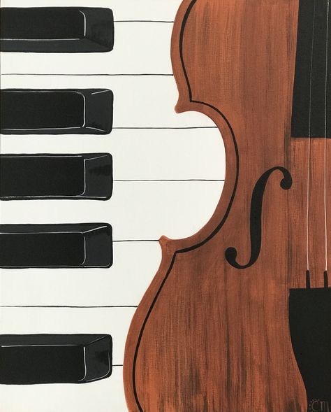 Music Note Painting Ideas, Violin Canvas Painting, Music Canvas Art, Violin Painting Easy, Black And White Painting Ideas On Canvas, Music Painting Ideas Easy, Music Inspired Paintings, Violin Art Drawing, Violin Art Painting