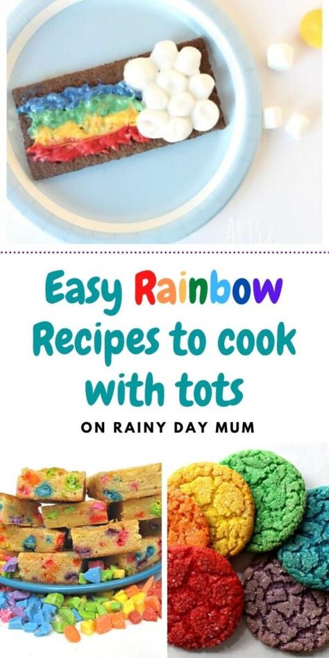 Simple recipes for cooking with toddlers and preschooler all full of colours of a spring rainbow. Spring Cooking Activities For Preschool, Snacks To Cook, Recipes For Treats, Spring Cooking, Rainbow Recipes, Rainbow Baking, Cooking With Toddlers, Spring Recipes Dinner, Spring Rainbow