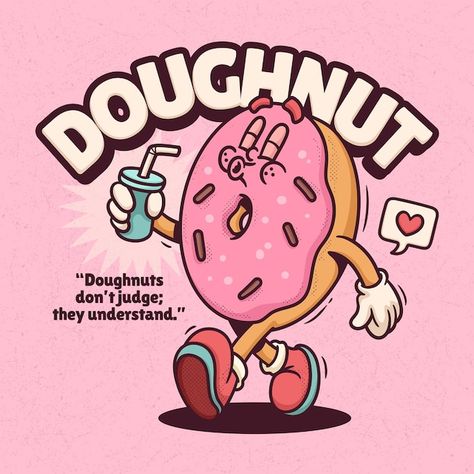 Free vector doughnut trendy retro cartoo... | Free Vector #Freepik #freevector #cartoon-art #vintage-character #mascot-character #funny-character Donut Character, Donuts Donuts, Proposal Design, Retro Cartoon, Mini Donuts, Retro Cartoons, Vector Hand, Vector Photo, Donuts