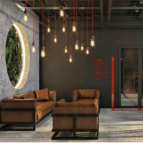 Industrial Waiting Area, Receptionist Design, Office Reception Area Design, Modern Office Ideas, Industrial Reception, Industrial Style Office, Reception Area Design, La Mecca, Furniture Store Design