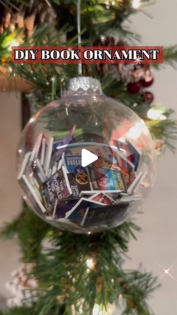 Out of Print 📚 on Instagram: "Show off the amazing books you've read this year with this festive DIY ornament - it's the perfect way to make your holiday extra special! 📚🎄❄️⁣
⁣
 #bookmas #booktok #bookstagram #bookdiy #holidaydiy #christmasdiy #diy #christmas #christmasdecor #bookornament #bookdecor #outofprint #outofprintclothing" Diy Book Christmas Tree, Book Christmas Ornaments Diy, Diy Book Ornaments, Book Ornaments Diy, Book Christmas Tree, Christmas Globes, Diy Ornament, Book Tree, Book Christmas