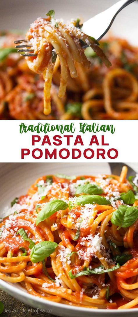 Pasta Recipes Vegetarian Indian, Pasta Pomodoro Recipe, San Marzano Tomato Sauce, Pasta Al Pomodoro, Pasta Pomodoro, Italian Dinner Recipes, Traditional Italian Dishes, Vegetarian Pasta Recipes, Italian Pasta Dishes