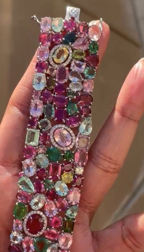 Colorful Diamond Jewelry, High Jewelry Bracelet, Party Bracelets, Diamond Cuff Bracelet, Gemstone Bangle, Gems Bracelet, Tourmaline Bracelet, Rainbow Jewelry, Diamond Jewelry Designs