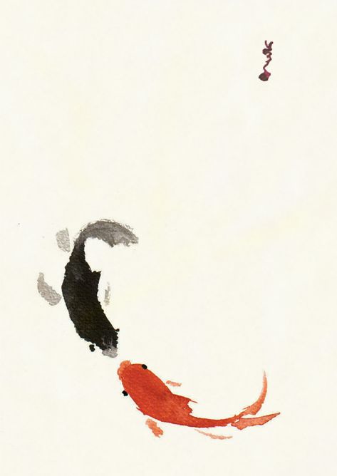 Koi vs Koi by blackcat.deviantart.com on @deviantART Goldfish Art, Koi Painting, Koi Fish Drawing, Ikan Koi, Koi Art, Chinese Art Painting, Fish Drawings, Painting Subjects, Seni Cat Air