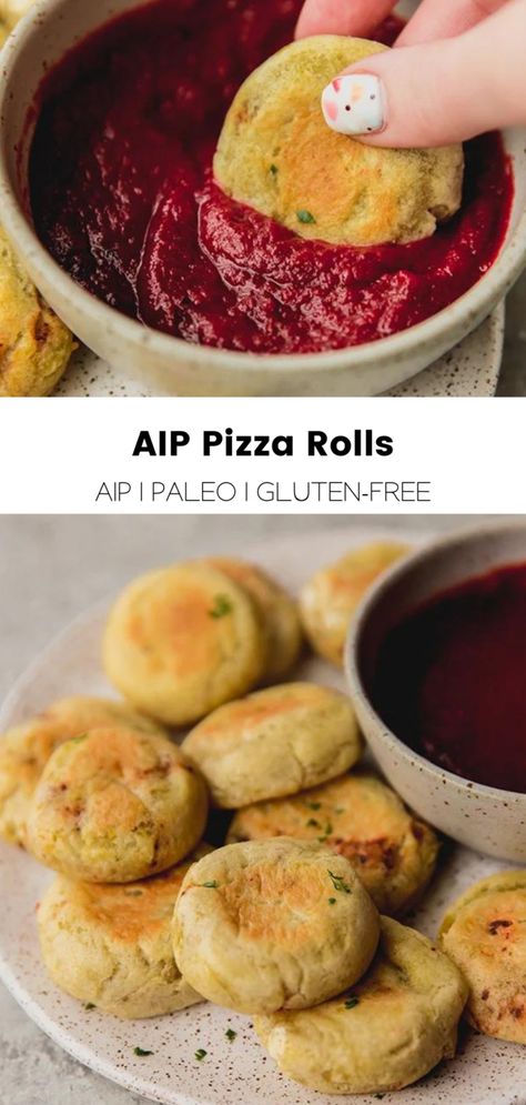 AIP Pizza Rolls - Unbound Wellness Unbound Wellness Aip, Anti Inflammation Appetizers, Aip Bread Recipes, Aip Lunch Ideas, Aip Food List, Aip Pizza, Aip Lunch, Potato Dough, Aip Snacks