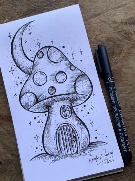 Mushroom House, Tattoo Art, Art Tattoo, Stuffed Mushrooms, Doodles, Tattoos, Drawings, Quick Saves, Art