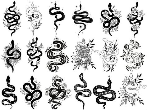 Snake With Flowers, Mystical Snake, Snake Clipart, Snake Svg, Celestial Snake, Snake Embroidery, Virgo Tattoo Designs, Floral Snake, Flowers Svg