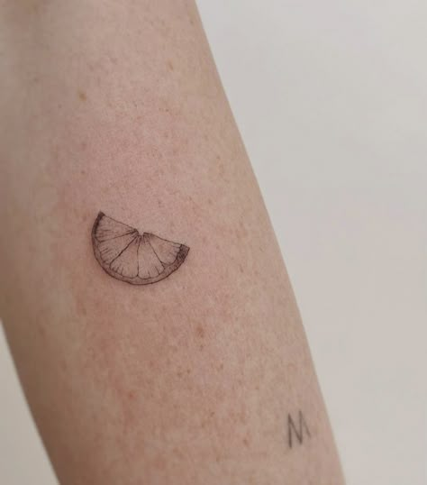 Lime And Salt Tattoo, Fine Line Orange Slice Tattoo, Lime Tattoo Small, Lemon Fine Line Tattoo, Lime Wedge Tattoo, Fine Line Lemon Tattoo, Small Orange Tattoo, Lime Slice Tattoo, Lemon Wedge Tattoo