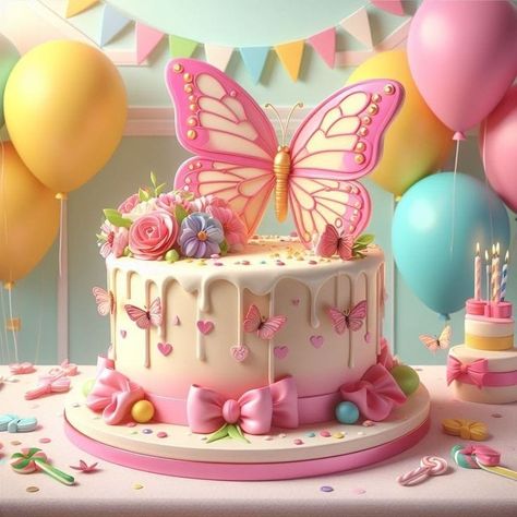 Butterfly Birthday Party Cake, Pastel Butterfly Cake, Flowers And Butterflies Cake, Birthday Cake Butterfly, Butterfly Theme Cake, Fondant Butterfly, Butterfly Birthday Cake, Γενέθλια Mickey Mouse, Extreme Cakes