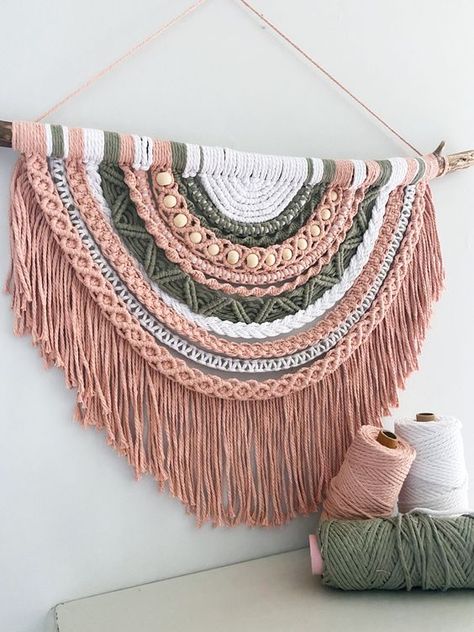 Colored Macrame Wall Hanging, Hanging Wall Macrame, Macrame Semi Circle Wall Hanging, Colourful Macrame Wall Hanging, Macrame Driftwood Wall Hanging, Macrame Boho Wall Hanging, Macrame Color Combinations, Macrame Wall Hanging Patterns Tutorials, Colorful Macrame Wall Hangings