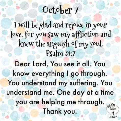 October Prayer, October Blessings, October Images, October Days, Prayer For Love, Psalm 31, 7 October, 10 October, Daily Blessings