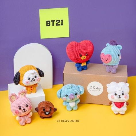 Bt21 Crochet Pattern, Amigurumi Bts, Bt21 Crochet, Crochet Bts, Mang Bt21, Chimmy Bt21, Tata Bt21, Crochet Keychain Pattern, Pola Amigurumi