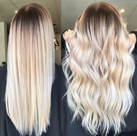 Dark Root Into Blonde, Current Womens Hair Trends, Platinum Blonde With Dark Root Smudge, Long Blonde Hair With Shadow Roots, Long Blonde Hair Dark Roots, Ombré Hair Blonde, Hair With Layers Around Face, Blond Baylage, Blond Hair Dark Roots