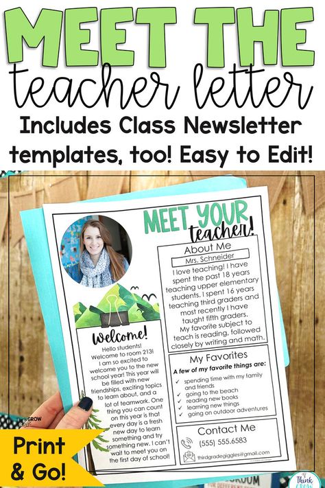 mountain themed meet the teacher letter in a classroom Class Newsletter Template, Meet The Teacher Letter, Teacher Letter, Class Newsletter, Meet The Teacher Template, Teacher Survival, Letter To Teacher, Classroom Newsletter, Teacher Templates