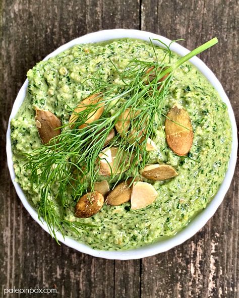 Pumpkin Seed Fennel Pesto – Paleo in PDX Fennel Stalks Recipes, Fennel Fronds Recipes, Fennel Pesto, Fennel Stalks, Easy Pesto Recipe, Fennel Fronds, Zucchini Noodles Salad, Noodles Salad, Nut Free Pesto