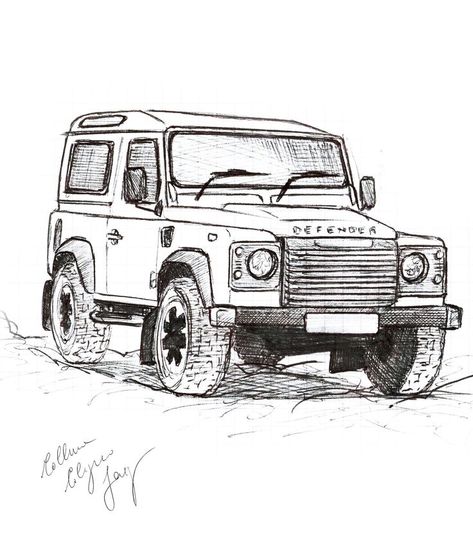 Vehicle Sketch Pencil, Landrover Drawings, Landrover Tattoos, Land Rover Defender Tattoo, Land Rover Defender Drawing, Land Rover Drawing, Land Rover Tattoo, Car Pencil Drawing, Defender Tattoo