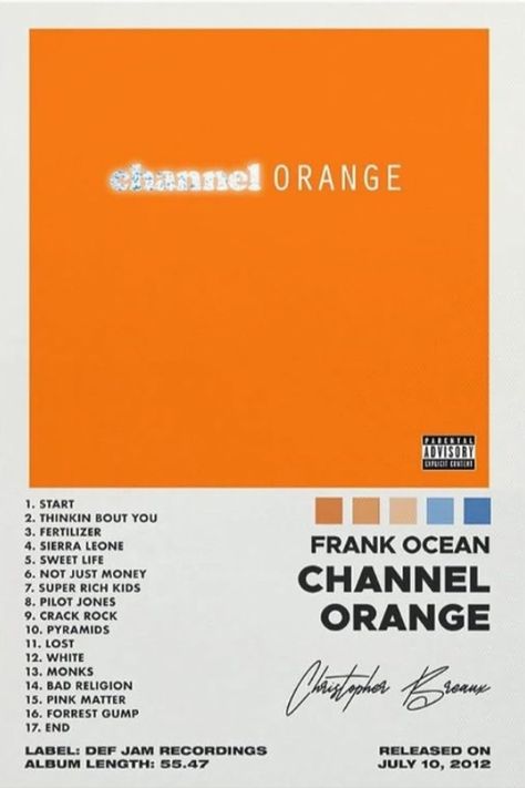 Music Frank Ocean poster of his album Channel Orange released in 2012 featuring hits such as 'Thinkin' bout you' and 'Lost' Album Posters Frank Ocean, Frank Ocean Student Council Poster, Chanel Orange Album Cover, Frank Ocean Lost Poster, Chanel Orange Frank Ocean Poster, Aesthetic 90s Poster, Channel Orange Aesthetic, Chanel Orange Frank Ocean, Channel Orange Wallpaper