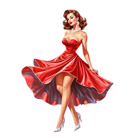 Vintage Fashion Illustration Model Watercolor AI Generated Clipart Fashion Illustration Model, Vintage Fashion Illustration, Illustration Model, Pin Up Pictures, Back Drawing, Pin Up Drawings, 50s Women, Dark Red Dresses, Gil Elvgren