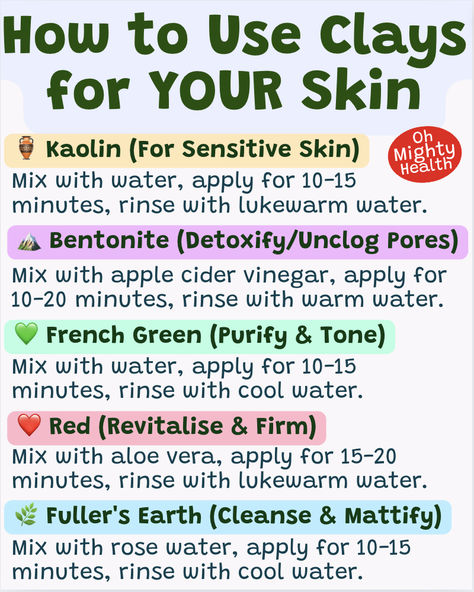 Get ready to EMPOWER yourself with the knowledge of ANCIENT skincare secrets and ELEVATE your beauty routine to the next level by learning how to apply each different clay. 👇🔍 From the Gentle Exfoliation of Kaolin Clay for Sensitive Skin 🏺 to the Deep Cleansing and Pore-unclogging properties of Bentonite Clay 🏔️, there's a clay for EVERY skin type and concern! 💯 Clays are natural and PACKED with skin-loving minerals that can TRANSFORM your complexion! 🌿✨ Kaolin Clay Mask Recipe, Kaolin Clay Benefits, Pore Unclogging, Bentonite Clay Benefits, Clay Mask Recipe, Kaolin Clay Mask, Aztec Clay, Mud Masks, Female Health