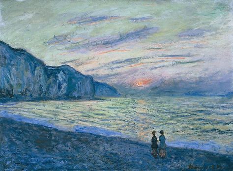 Claude Monet - Sunset at Pourville, 1882. Monet Sunset, Artist Monet, Monet Claude, France Style, Claude Monet Paintings, Claude Monet Art, Painting Sunset, Monet Art, Monet Paintings