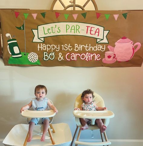 These two cutie cousins celebrated their first birthdays together with a little PAR-TEA! This was one of the cutest duo party themes I’ve seen so far⛳️🫖 What other joint birthday themes have you seen? Comment below… #birthday #birthdayparty #birthdaypartydecor #firstbirthday #handpaintedsigns #kraftpaper #etsy #etsyseller #etsysellersofinstagram Triplet First Birthday Ideas, Twin First Birthday Themes, Twins First Birthday Party Ideas, Sibling Birthday Parties, Par Tea, Boy Girl Twins, Twins 1st Birthdays, Twin First Birthday, 1st Birthday Themes