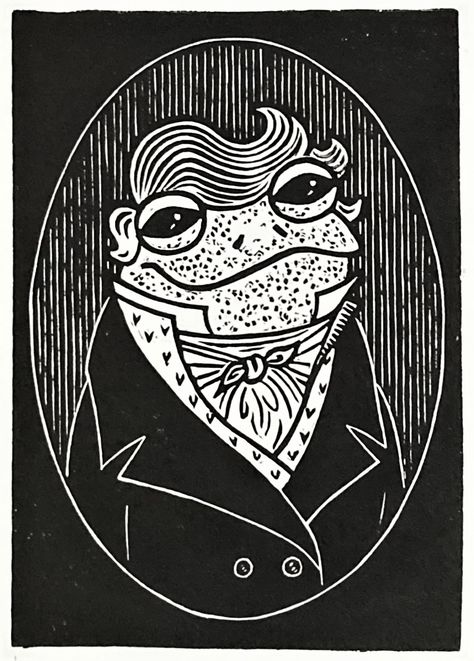 Frog Lino Print, Lino Print Pattern Ideas, Gothic Linocut, Frog Linocut, Oval Tattoo, Lino Cut Art, Linocut Pattern, Lino Print Pattern, Printmaking Linocut