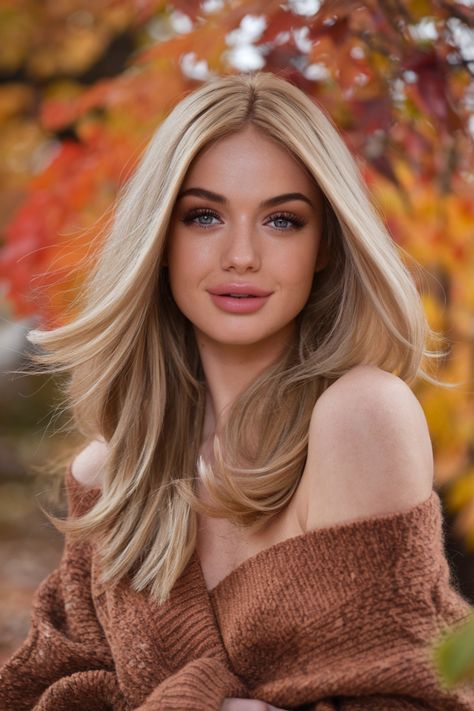 This season, elevate your look with stunning blonde hair that captures the essence of Fall. Picture soft golden highlights cascading through medium-length tresses or a chic shoulder-length cut adorned with ombre shades. The blend of light and dark roots creates a natural depth, perfect for this time of year. Whether you prefer a single solid color or a multidimensional effect, this hairstyle will make heads turn. #blondehair #hairgoals #fallhairstyles Golden Blonde Fall Hair, Foliage Blonde, Soft Autumn Golden Blonde Hair, Golden Highlights, Dark Roots, Natural Blondes, Shoulder Length, Medium Length, Fall Hair