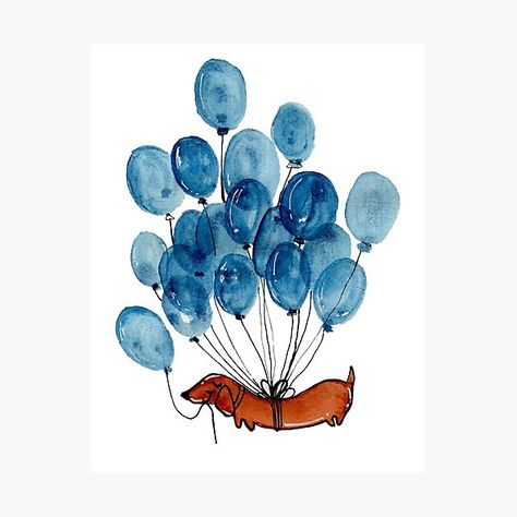 Balloons Wall, Dachshund Design, Learn Watercolor Painting, Birthday Card Drawing, Learn Watercolor, Balloon Wall, Watercolor Dog, Balloon Art, Watercolor Texture