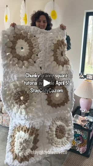 4K views · 372 reactions | Video tutorial will be available 4/5 @ noon!! 🎉   You’ll be able to get the video tutorial on my website, and it will be available for immediate download. So if you’re wanting to stay creative this weekend, you can!  Chenille yarn is available at many local craft stores, but I also have some available on my website! I am *almost* out of some of these colors because I used them on my own blanket 😅 but I also have several others to choose from and plan to get more of the neutrals restocked soon!  I am SO excited for you all to get this tutorial and begin making your own chunky granny squares. What do you plan to use yours for?  Stay cozy, Jess   #handcrochet #handcrocheted #chunkycrochet #grannysquare #grannysquares #chunkygrannysquare #tubeyarn #chenilleyarn #ha Jumbo Granny Square Blanket, Jumbo Granny Square, Chunky Yarn Granny Square Blanket, Granny Square Chunky Yarn, Chunky Yarn Granny Square, Chunky Granny Square Blanket, Chunky Crochet Granny Square, Large Granny Square Pattern, Chunky Granny Square