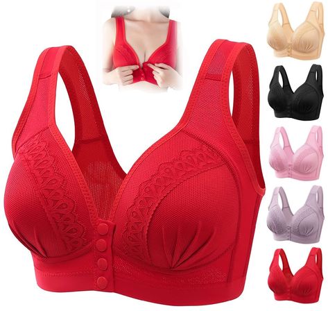 PRICES MAY VARY. 🍒【Comfortable Fabrics】Snap Front Bras For Elderly Women is made with sweat-wicking cotton fabric to keep you cool and dry during medium-to-high impact activities. Sagging-defying Seamless Bra offers the utmost support for bigger busts with zero wires or a ban. 🍒【Front Button Breathable Skin-Friendly Cotton Bra】No more backhand problem and hassle.Buckle it up easily from the front, lining for pure comfort; soft and flexible, has enough supportive, breathe freely. ���🍒【Elderly Wom Push Up, Plus Size, Bra