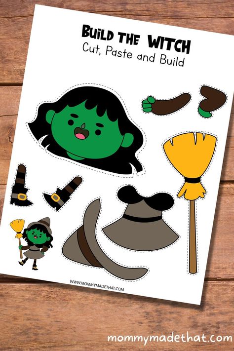 Cute Printable Witch Craft Template (Grab it for free!) Printable Halloween Masks, Easy Halloween Craft, Free Halloween Printables, Halloween Party Activities, Halloween Scavenger Hunt, Halloween Printables Free, Halloween Witch Decorations, Fun Classroom Activities, Halloween Templates