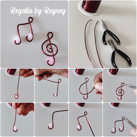 Free Jewelry Tutorial for wire wrap musical notes charms Music Note Earrings Diy, Wire Charms Tutorial, Awesome Necklaces, Beaded Wire Art, Wire Charms, Music Note Jewelry, Music Note Earrings, How To Make Metal, Jewelry Tutorials Free