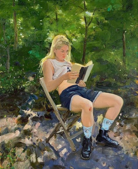 Jenna Gribbon, Woman Reading, Romantic Art, In The Forest, Figurative Art, Art Sketchbook, Creative Inspiration, The Forest, Painting Inspiration