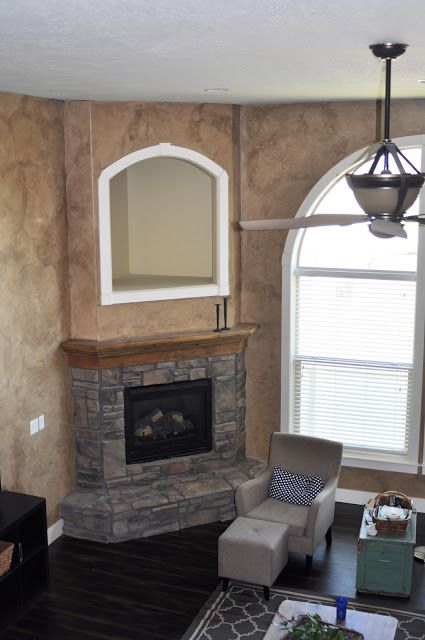 Niche Over Fireplace, Fireplace Niche Decor, Cover A Fireplace, Arched Niche In Wall, Fireplace Niche, Niche In Wall, Cubby Ideas, Alcove Shelves, Above Fireplace