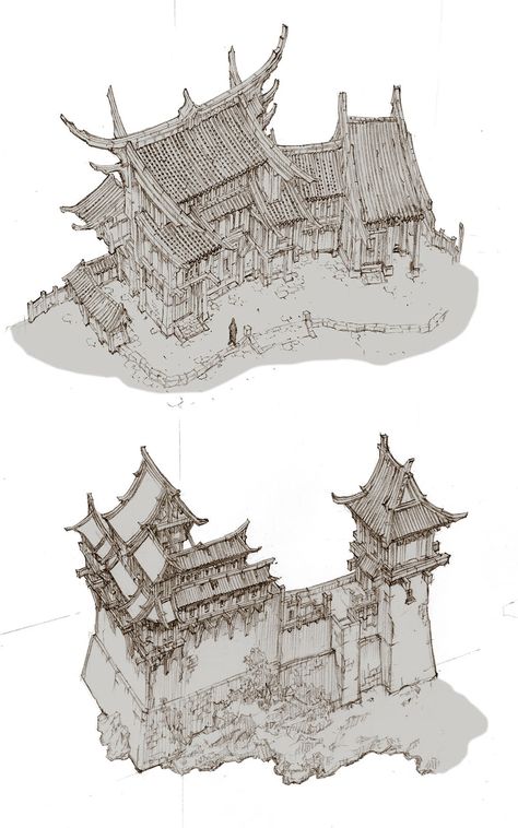 Chinese Ancient House, Chinese Architecture Drawing, Traditional Chinese House, Chinese Buildings, Ancient Chinese Architecture, Architecture Blueprints, Chinese House, Anime City, Ark Survival Evolved