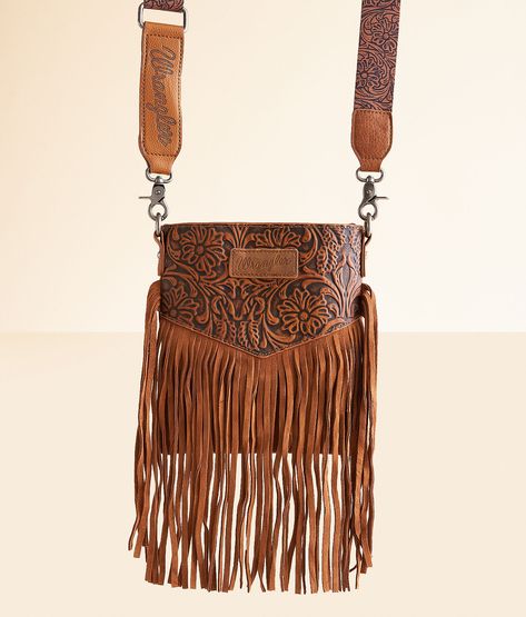 Wrangler® Tooled Leather Fringe Purse - Women's Bags in Brown | Buckle Wrangler Purse, Western Bags, Leather Fringe Purse, Medicine Bags, Western Bag, Leather Fringe Bag, Western Purses, Fringe Purse, Medicine Bag