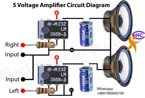 Amplifier Circuit Diagram, Electronics Projects For Beginners, Basic Electronic Circuits, Mini Amplifier, Circuit Board Design, Diy Amplifier, Electronic Circuit Design, Electrical Circuit Diagram, Electronics Basics