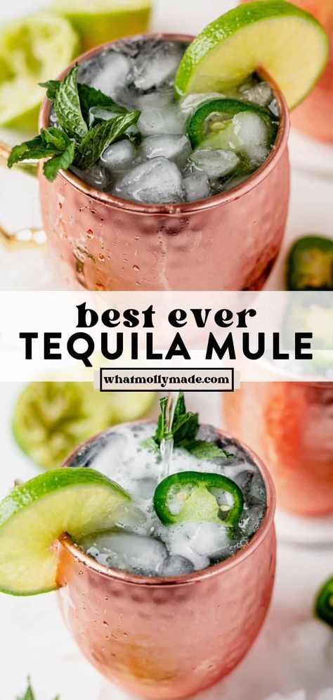 This Tequila Mule (aka Moscow mule with tequila) is a ginger beer, tequila, and lime juice cocktail you can make in 5 minutes or less. Pour it over ice and serve it with a lime wedge for a perfectly balanced that rivals the classic Moscow mule. Lime Juice Cocktail, Tequila Mule, Moscow Mule Recipe Classic, Mexican Mule, Mule Drink, Fruit Sangria, Mexican Cocktails, Moscow Mule Recipe, Mule Cocktail