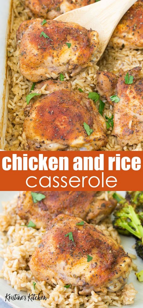 Easy Baked Chicken And Rice, Baked Chicken And Rice Casserole, Chicken Thighs And Rice, Baked Chicken And Rice, White Rice Recipes, Chicken And Rice Casserole, Healthy Casserole Recipes, Chicken Rice Casserole, Rice Recipes For Dinner