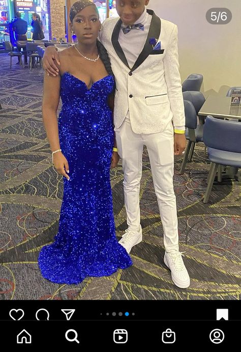 Royal Blue Homecoming Dresses Black Women, Black And Silver Hoco Couple, Sparkly Mermaid Dress Prom, Royal Blue And Gold Prom Dress, Hairstyles For 8th Grade Dance, Blue Prom Dress Black Women, Homecoming Couples, 8th Grade Dance Dresses, Royal Blue Homecoming Dresses