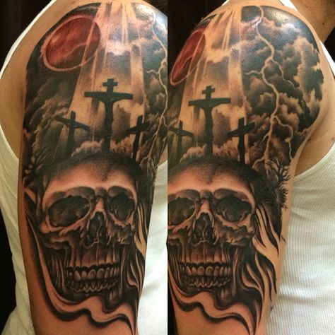 Golgotha tattoo by Bexx Tattoos Golgotha Tattoo, Rib Tattoos For Guys, Tattoo Design Ideas, June 1st, Tat Ideas, Rib Tattoo, Sleeve Tattoo, Tattoo Idea, Tattoo Design