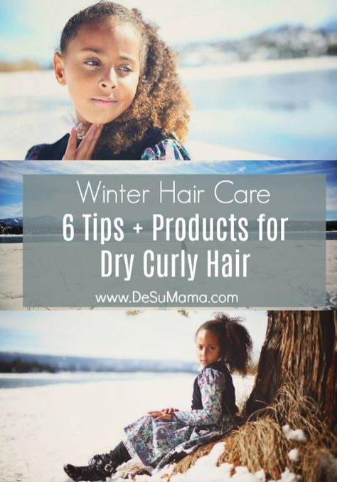 Curly hair tips for your winter hair care routine, including 6 curly hair products for dry hair that hydrates and protects. All dry hair is fragile, but especially naturally curly hair is! These simple tips and products for curly frizzy hair will help keep yours healthy. #curlyhair #biracialhair #winter Curly Hair Winter, Dry Hair Products, Curly Frizzy Hair, Mixed Hair Care, Winter Hair Care, Hair Winter, Blonde Hair Care, Curly Hair Accessories, Frizzy Curly Hair