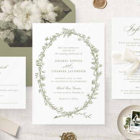 Elegant Floral Wreath Vintage Botanical Wedding Invitation. Hand Drawn Floral Sage Green Wedding Invitation Wording Template. Modern Calligraphy Script Invitation Calligraphy Invitation Wedding, Wedding Invitation Wording Templates, Botanical Invitation, Formal Wedding Invitation, Vintage Sage Green, Calligraphy Invitation, Green Invitation, Olive Green Weddings, Green Invitations