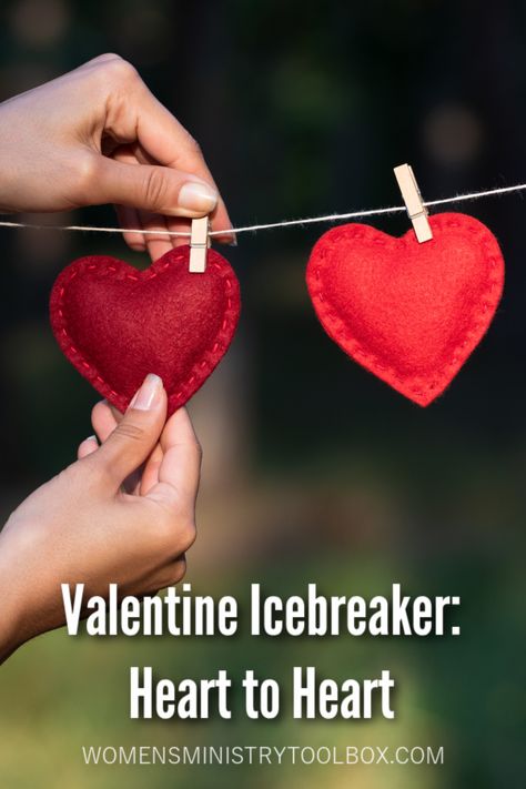 Valentine Icebreaker: Heart to Heart (Free Printable) | Women's Ministry Toolbox Valentine Bible Study Women's Ministry, Galentines Party Ideas Christian, Christian Valentines Activities, Christian Valentines Party, Heart Free Printable, Fellowship Ideas, Church Valentines, Valentines Tea Party, Valentines Party Food