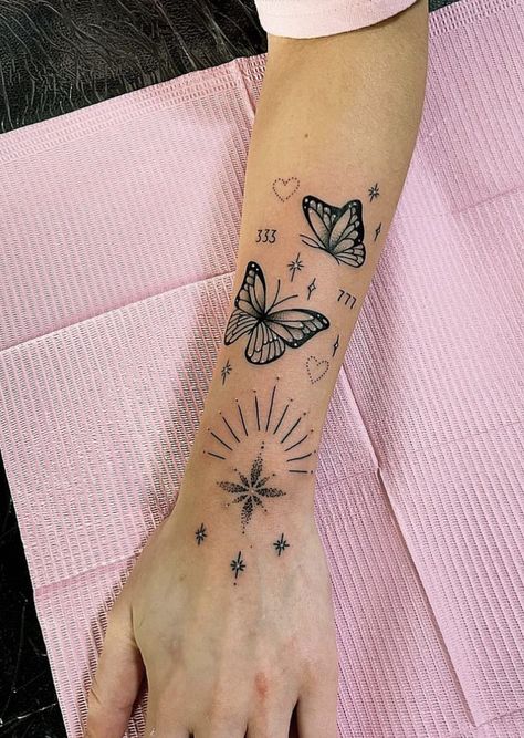 111 Tattoo, Spiritual Tattoo, Unique Butterfly Tattoos, Hippie Tattoo, Number Tattoo, Unique Butterfly, Small Pretty Tattoos, Ink Inspiration, Butterfly Tattoos