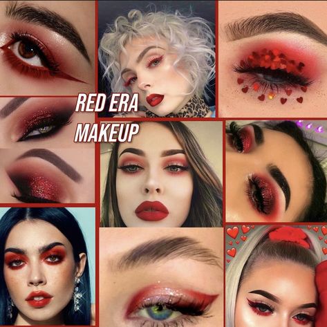 Taylor Swift Red Inspired Makeup, Red Taylor Swift Makeup Ideas, Taylor Swift 22 Birthday Ideas Red, Eras Tour Makeup Ideas Red, Lovers Era Makeup, Red Eras Tour Makeup, Taylor Swift Red Makeup, Taylor Swift Eras Tour Makeup, Eras Tour Makeup Ideas