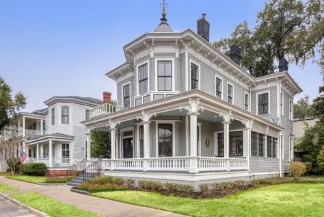 Good Bones Hgtv, Hgtv House, Gray Exterior, Heart Pine Flooring, Large Sheds, White Victorian, Luxury Portfolio, Pool Picture, Victorian Mansions